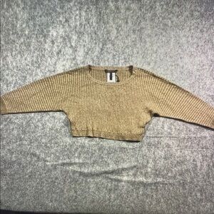 Tan Ribbed Cropped Sweater